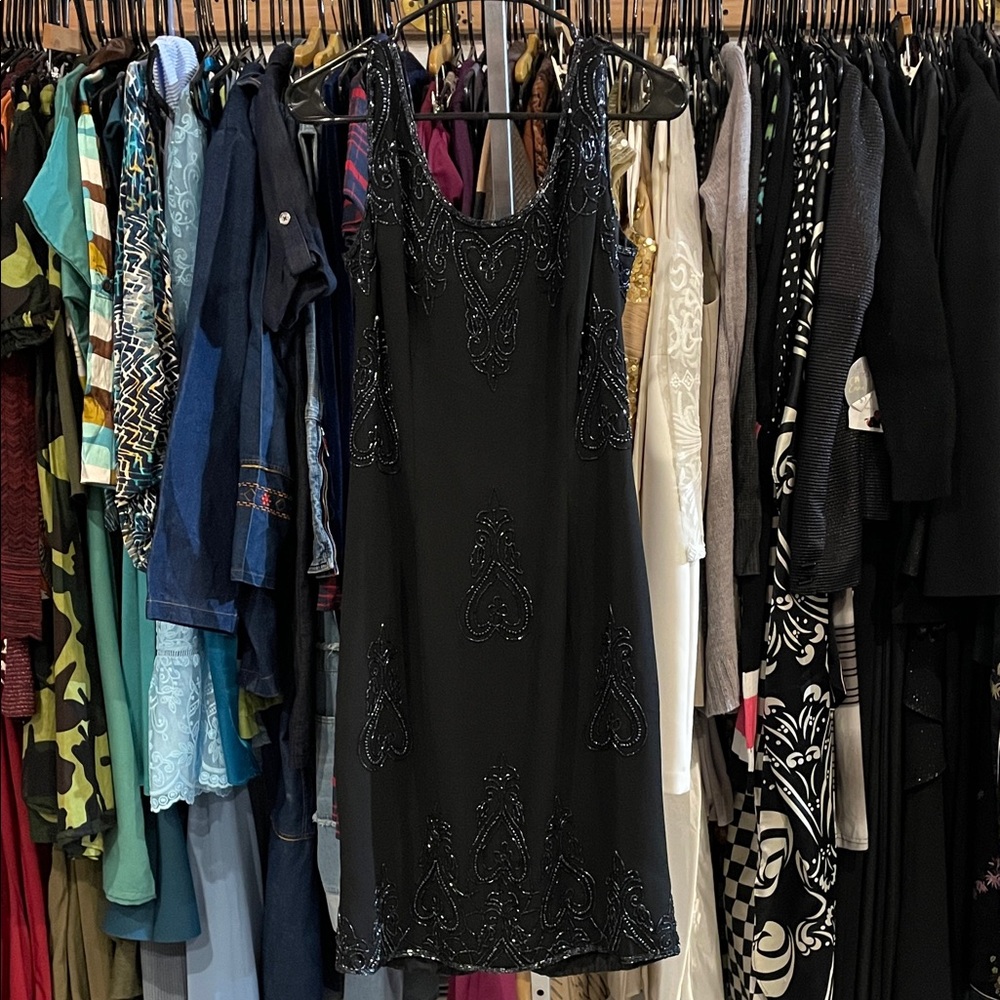 Elegant Vintage Jkara Black Beaded Dress size 10 Fits like Medium